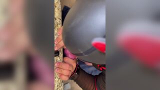 Bound chastity pup gets turned on practicing his oral training.