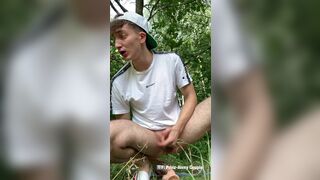 Polish Teen boy play monster dildo outside public forest and destroys the ass than he cums - 5 image