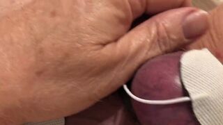 Cock and balls bound tight for HFO estim edging. Plenty of precum pushed out of my balls until I cum. - 13 image