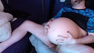 massively pregnant daddy jerking off and giving birth - 5 image