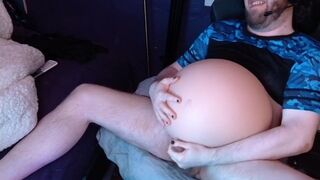 massively pregnant daddy jerking off and giving birth