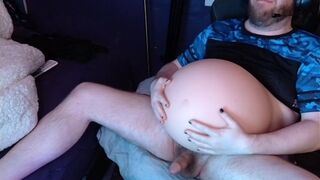 massively pregnant daddy jerking off and giving birth - 8 image