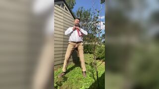 Rex Mathews humiliated pissing himself in shirt and tie jerking off and Cum in pants - 7 image