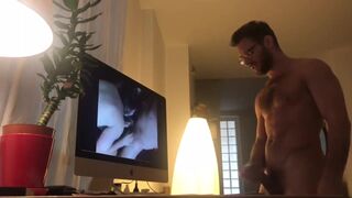 Hot daddy alone watching porn