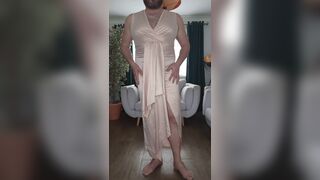 Wife's gold satin evening dress