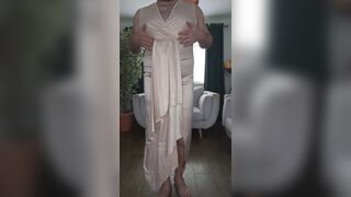 Wife's gold satin evening dress