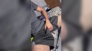 Huge 23cm cock after training in shorts without underwear