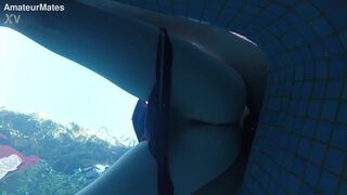 Shyflatmate & Biflatmate caught skinny-dipping in public jacuzzi & get their hairy asses exposed - 14 image