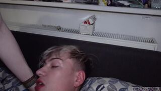 Young sluts Spit Roasted by a Stranger's Big Dick in Bed