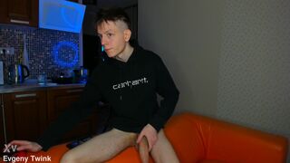 Watch Evgeny Twink's uncut dick explode in front of your eyes - amateur solo action!