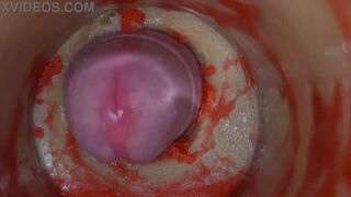 Lady Bottox records her man's cumshot as she pleasures herself with a sex toy