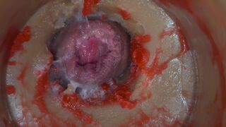 Lady Bottox records her man's cumshot as she pleasures herself with a sex toy