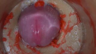 Lady Bottox records her man's cumshot as she pleasures herself with a sex toy