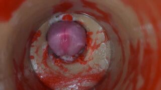 Lady Bottox records her man's cumshot as she pleasures herself with a sex toy