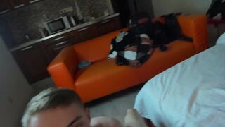 Alex Cute & Evgeny Twink take turns on a massive white cock in hot homemade threesome action