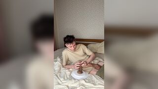 Watch skinny Evgeny Twink's homemade femboy make him cum like a wild long-haired stud
