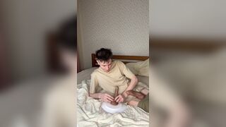 Watch skinny Evgeny Twink's homemade femboy make him cum like a wild long-haired stud