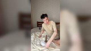 Watch skinny Evgeny Twink's homemade femboy make him cum like a wild long-haired stud