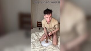 Watch skinny Evgeny Twink's homemade femboy make him cum like a wild long-haired stud