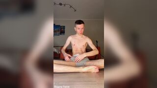Watch Evgeny Twink's skinny body take on a huge uncut cock up close and personal