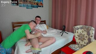 Alex Cute & Evgeny Twink take turns riding a massive cum load after a wild balls-deep pounding