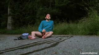 Leandro Bellmer gets caught peeing in public and jerks off like a pro