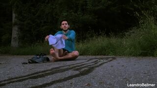 Leandro Bellmer gets caught peeing in public and jerks off like a pro