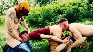 James Oakleigh & his buddy dominate tattooed dude with a wild threesome in the great outdoors