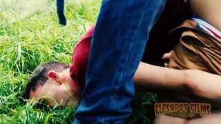 James Oakleigh & his buddy dominate tattooed dude with a wild threesome in the great outdoors