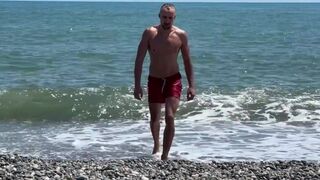 Falcon Al's oiled up ass takes a hard pounding on the beach before being rimmed and filled with cum