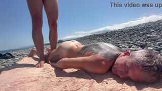 Falcon Al's oiled up ass takes a hard pounding on the beach before being rimmed and filled with cum