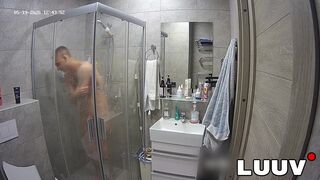 Abbadon's steamy solo shower turns into a wild exhibitionist fuckfest on camera