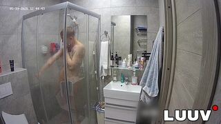 Abbadon's steamy solo shower turns into a wild exhibitionist fuckfest on camera