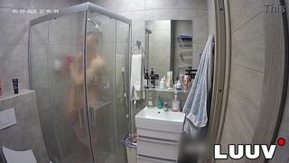 Abbadon's steamy solo shower turns into a wild exhibitionist fuckfest on camera