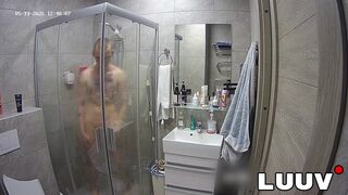 Abbadon's steamy solo shower turns into a wild exhibitionist fuckfest on camera