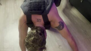 RickNeker dominates and brutally fucks submissive soldier's ass with his feet and bear and cub