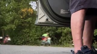 Watch as Mitchibitionist flaunts his hot body in public by taking Taylor Creek's tight pussy