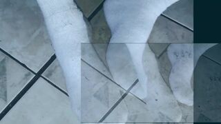 Watch MasterPiss's hairy armpits and white socks get soaked in hot cum in POV