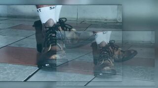 Watch MasterPiss's hairy armpits and white socks get soaked in hot cum in POV