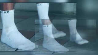 Watch MasterPiss's hairy armpits and white socks get soaked in hot cum in POV