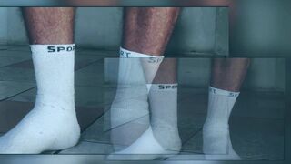 Watch MasterPiss's hairy armpits and white socks get soaked in hot cum in POV