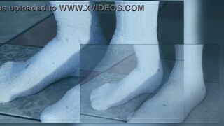 Watch MasterPiss's hairy armpits and white socks get soaked in hot cum in POV