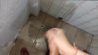 Goky urinates in the bathroom & takes a massive load in her homemade twink video