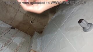 Goky urinates in the bathroom & takes a massive load in her homemade twink video