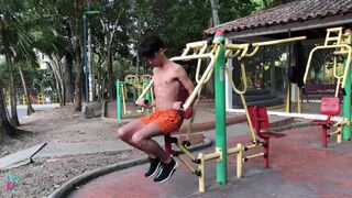 Isak Perverts goes wild in public park with a big dicked stud & facial cumshot after work