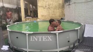 Thiago Moreno and Donatto Xl take turns fucking a hot chick in a wild interracial poolside threesome with a buddy