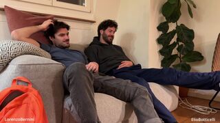 Lorenzo and Elio's steamy threesome: a straight guy gets tricked, a newbie gets a monster cock, and a pretty face gets - 2 image