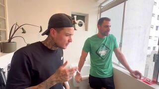 Euerickdiaz & his pal get frisky with a tattooed Brazilian slut in public - 4 image