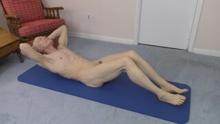 Watch this kinky exhibitionist get a hard workout while nakedly shaving and twinkily showing off his smooth, naked body - 1 image