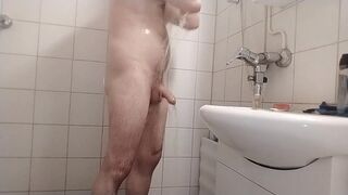 Uncut cock and balls shaved and showered in a steamy shower by horny chubby dude - 12 image